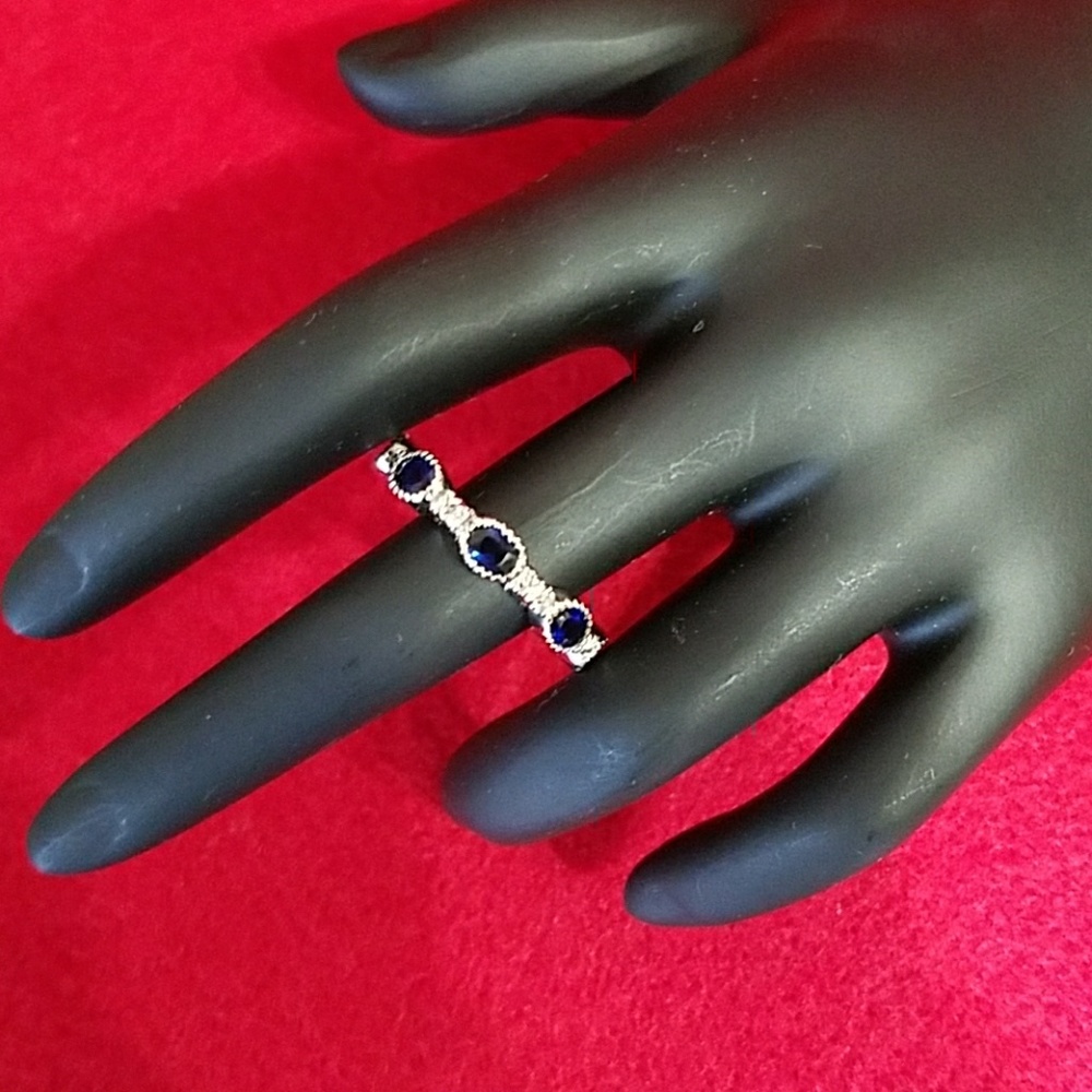 Sterling Silver Lab-Created Saphire and Clear Ston